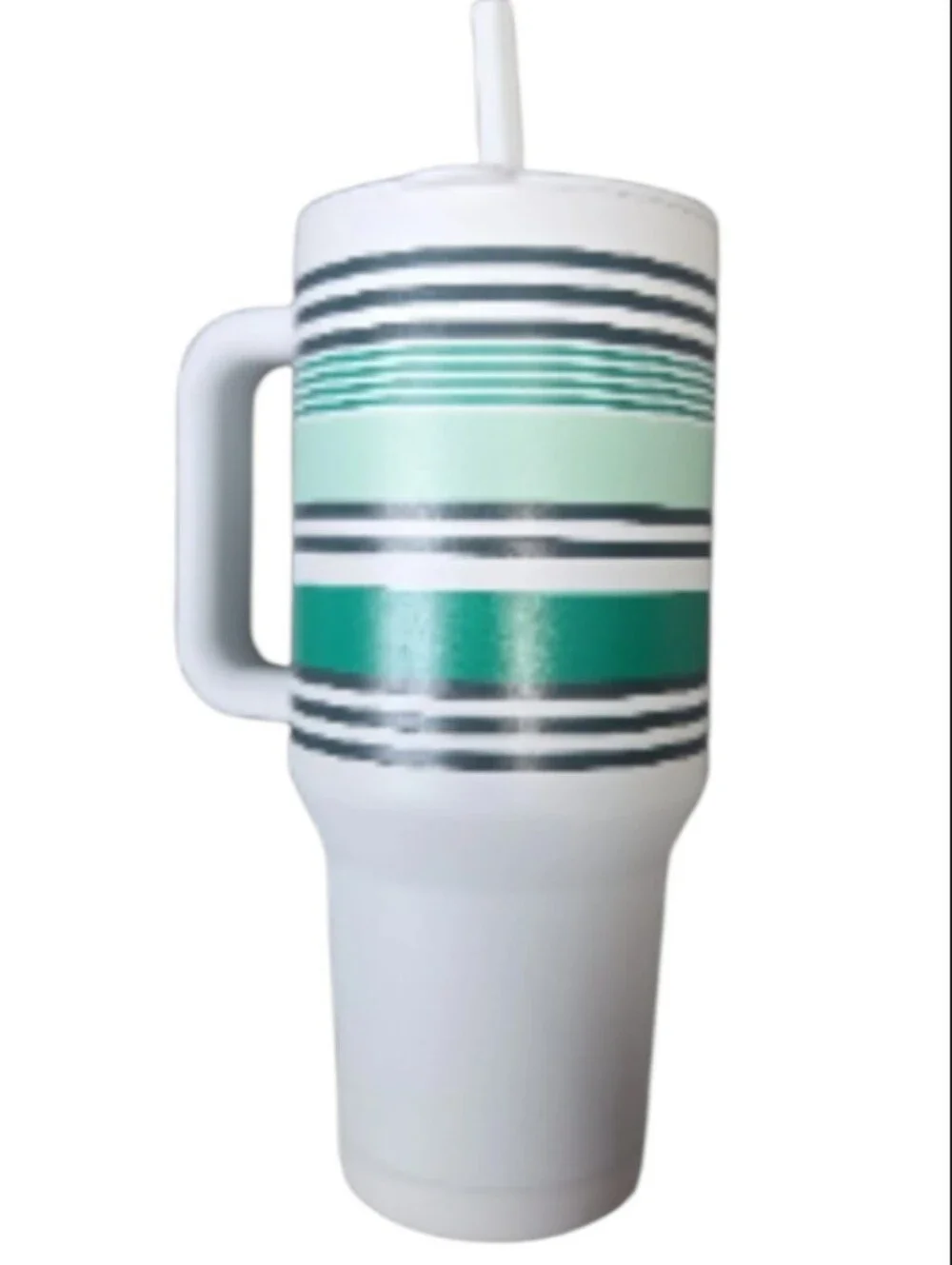 Starbucks Road Trip Collection White Tumbler, Green & Black Stripes, Straw 40 Oz
